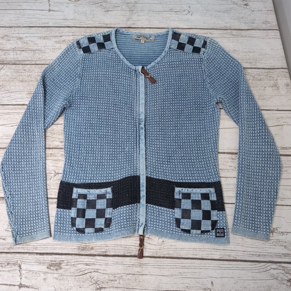 Piece Of Blue Textured Light Blue Zip Up Cardigan